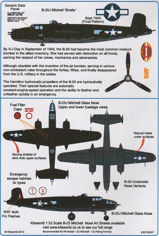 Kits-World Decals 132047 1/32 B-25 Mitchell General Stenciling Decal ...