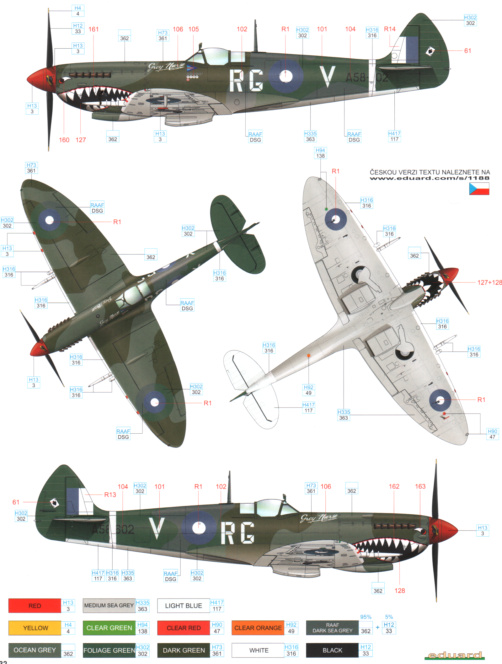 Supermarine Spitfire Mk.VIII RAAF Green/Gray Camouflage Color Profile