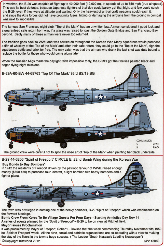 Kits-World Decals 148080 1/48 B-29 Superfortress Decal Image