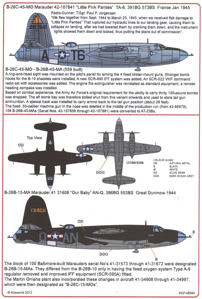 Kits-World Decals 148084 1/48 B-26 Marauder Decal Image