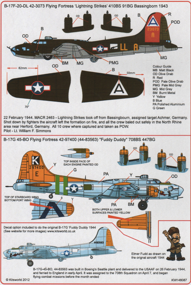 Kits-World Decals 148087 1/48 B-17 Flying Fortress Decal Image