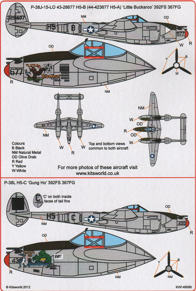 Kits-World Decals 148089 1/48 P-38 Lightning Decal Image