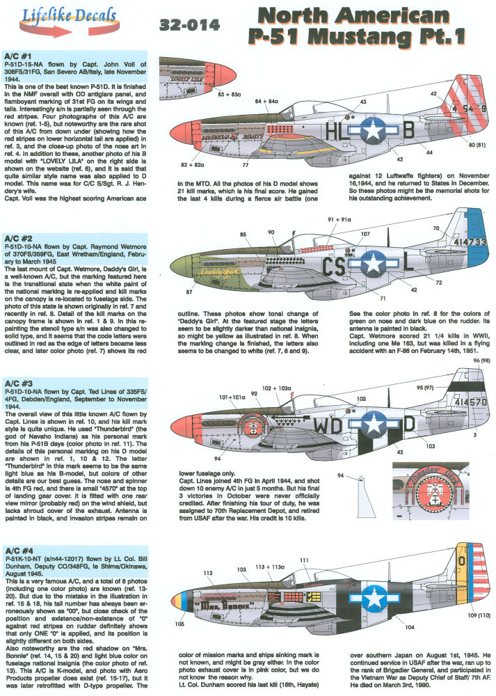 Lifelike Decals 1/32 North American P-51 Mustang Part 1 Decal Image