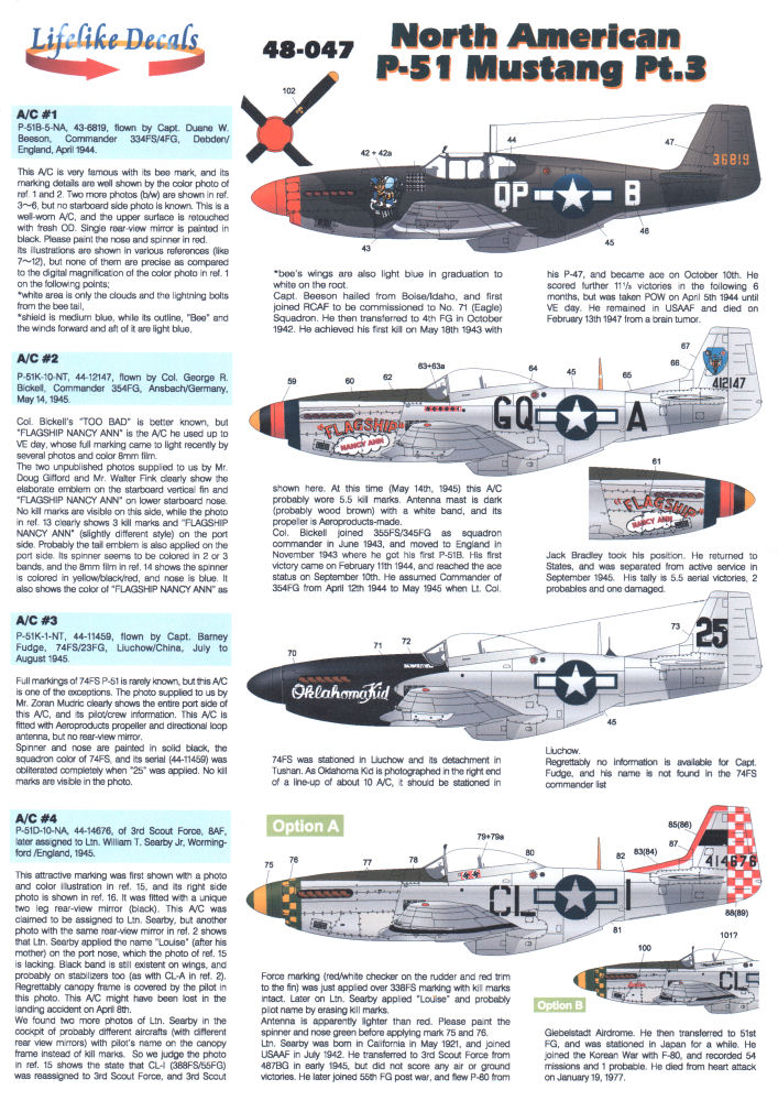 Lifelike Decals 1/48 North American P-51 Mustang Part 3 Decal Image