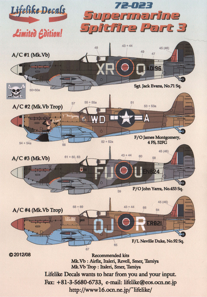 Lifelike Decals 1/72 Supermarine Spitfire Part 3 Decal Image