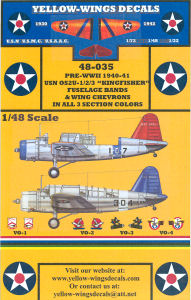 Yellow-Wings Decals 48035 1/48 OS2U Kingfisher Fuselage Bands & Wing