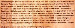 Warbird Recovery Bf 109F-4 Plaque